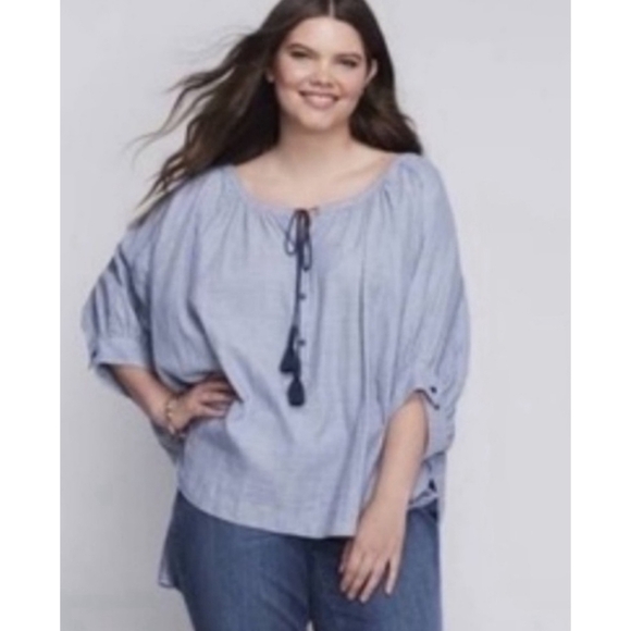 Lane Bryant Chambray Dolman Sleeve Top Size 18/20 - Picture 1 of 11